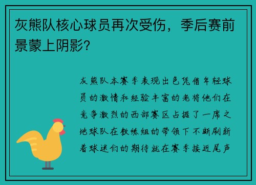 灰熊队核心球员再次受伤，季后赛前景蒙上阴影？